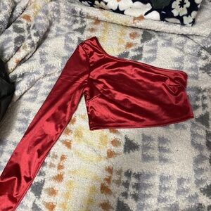 Fashion Nova Burgundy One-Sleeve Crop Top